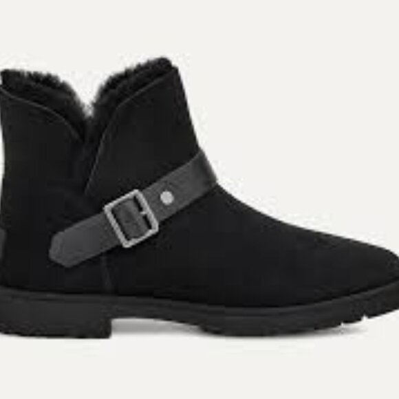 UGG Romely Short Buckle Boot Black Suede Fur Lined Women’s Size 7 - Picture 2 of 8